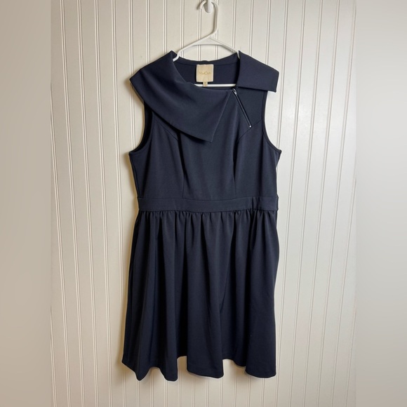 Modcloth Navy Sleeveless Plus Size A-Line Dress Foldover Collar 1X F2 - Picture 1 of 5